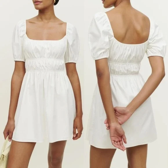 NWT Reformation Woods Short Sleeve Mini Dress in White Sz L‎